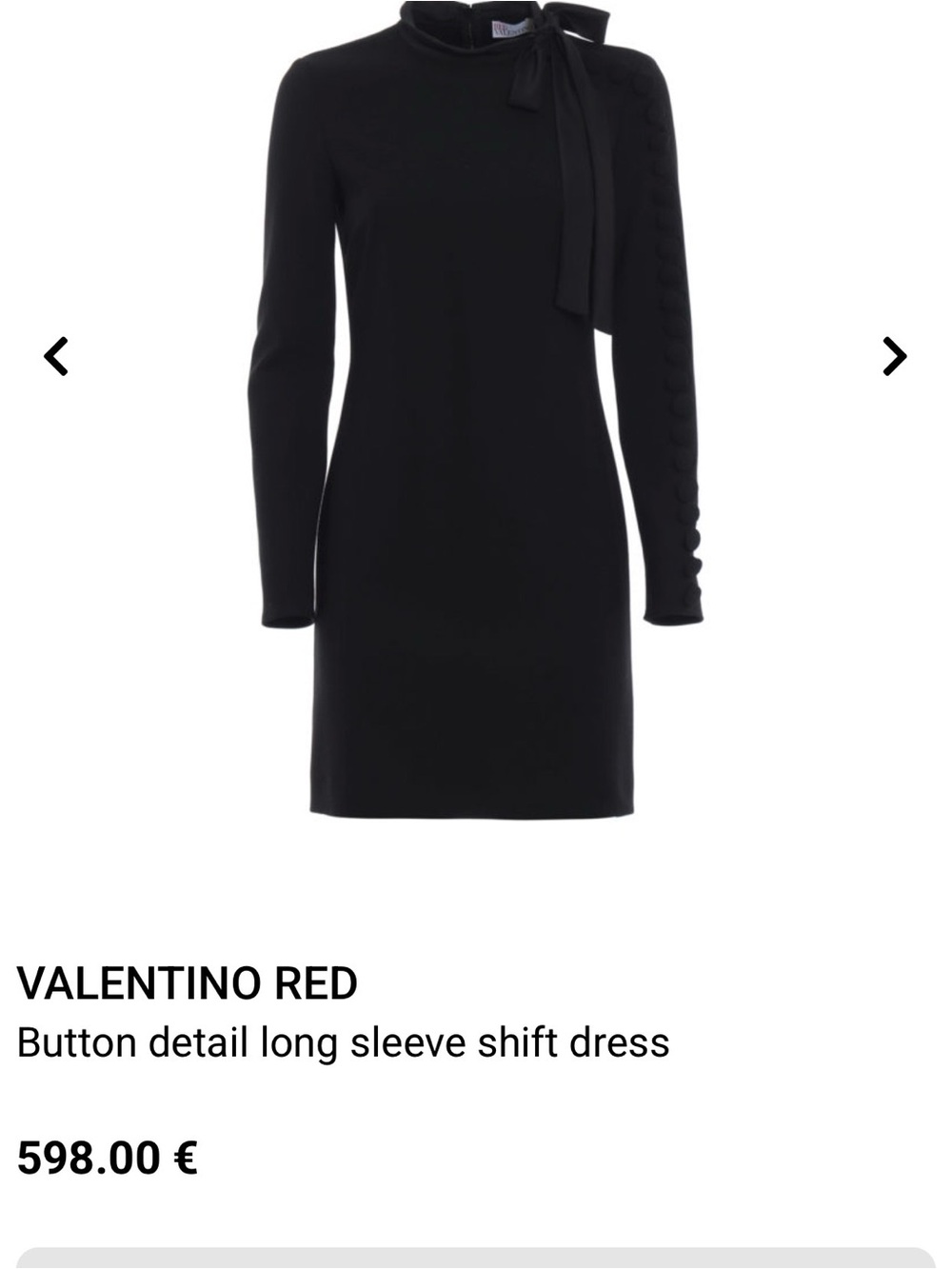 RED Valentino Black Long-Sleeve Shift Dress with Neck Tie